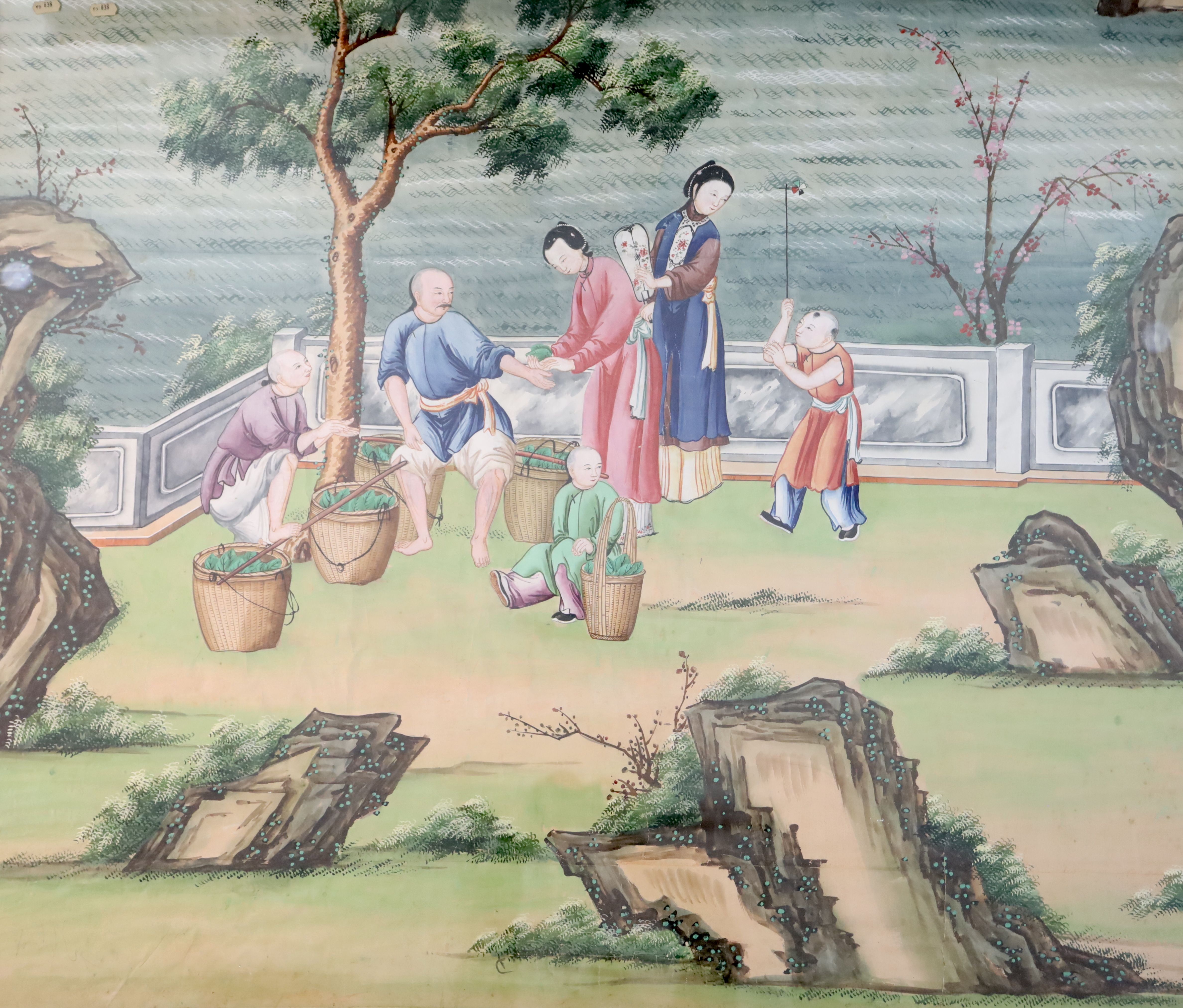 Two Chinese hand painted wallpaper panels, late 18th century Provenance - A. T. Arber-Cooke